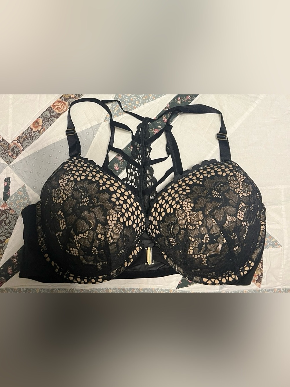 Cacique Black Lace Push-Up Bras with front closure and strappy cross back